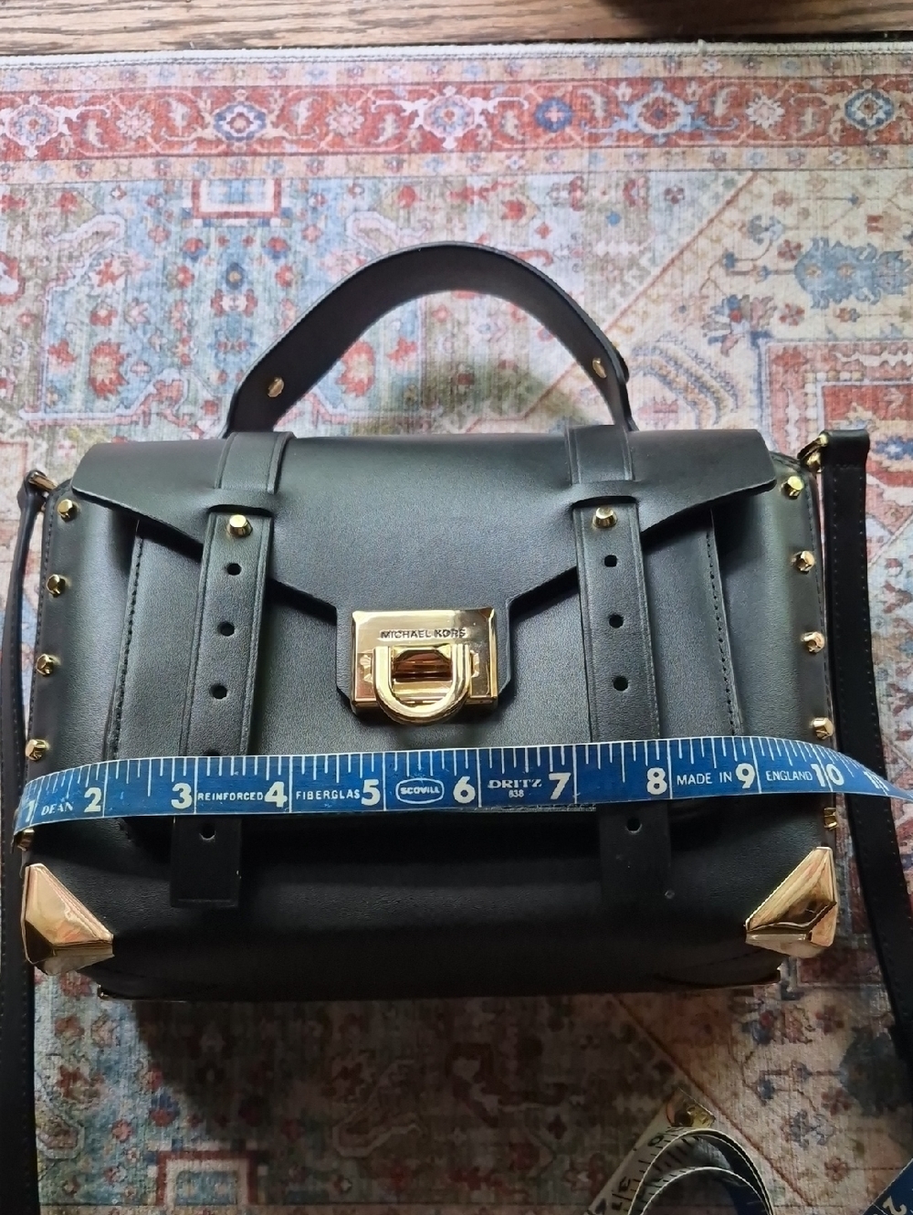 Michael Kors Black Leather Top-Handle Crossbody with Gold Hardware - Picture 12 of 13